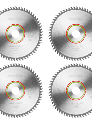 Hoja de sierra circular Festool HW 210x2,4x30 TF60 LAMINATE/HPL 4 piezas (4x 493200) 210 x 2,4 x 30 mm 60 dientes para laminado, paneles revestidos, vidrio acrílico, paneles de resina de melamina y materiales de superficie sólida