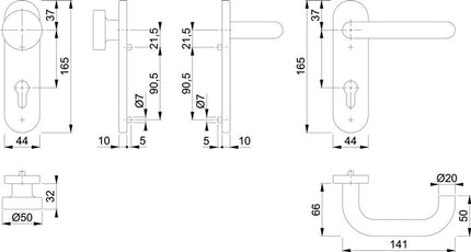 HOPPE short escutcheon set Paris E58/353KH/138 stainless steel F69 ( 3000203107 )