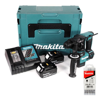Makita DHR 171 RMJ 18 V 2-stufig Brushless Akku Bohrhammer SDS Plus + 2x Akku 4,0Ah + Ladegerät + 5 tlg. Hartmetall Bohrer Set + Makpac - Toolbrothers