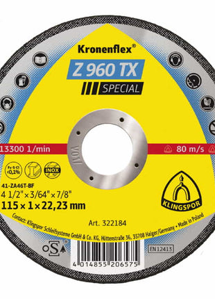 KLINGSPOR Trennscheibe Z 960 TX D125x1mm gerade ( 4000841022 )