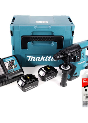 Makita DHR 263 RMJ Akku Bohrhammer 3,0J 36V SDS-Plus + 2x Akku 4,0Ah + Ladegerät + 5 tlg. Hartmetall Bohrer Set für Mauerwerk und Beton im Makpac 4 - Toolbrothers