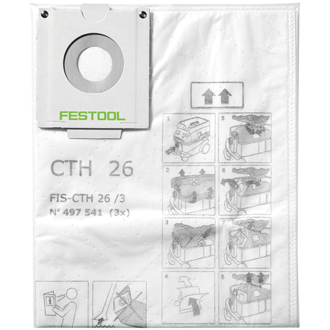 Festool FIS-CTH 26/3 bolsa de filtro de seguridad 24 l clase de polvo H 6 piezas (2x 497541) para aspirador de polvo móvil CTH 26