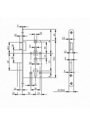 Cerradura de embutir para puerta de habitación BKS 0415 PZW 20/55/72/8 mm DIN izquierda (3000251114)