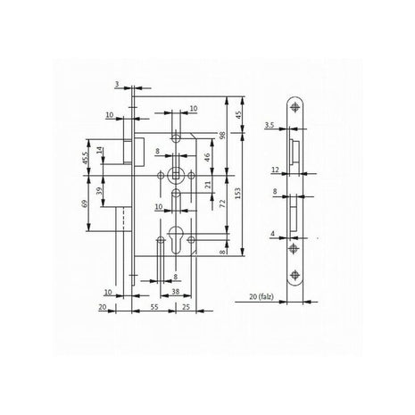 Cerradura de embutir para puerta de habitación BKS 0415 PZW 20/55/72/8 mm DIN izquierda (3000251114)