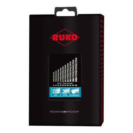 Juego de brocas espirales RUKO DIN 338 tipo N Ø nominal 1-10x0,5 mm ( 4000600879 )