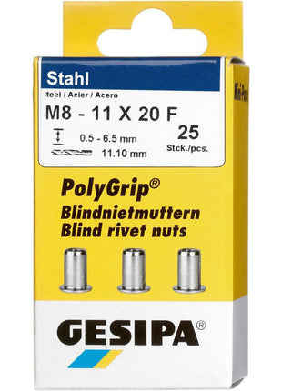 GESIPA écrou à rivets aveugles PolyGrip® tige de rivet dxl 11 x 20 mm M8 (4000813827)