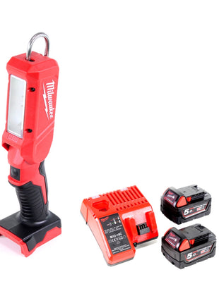 Milwaukee M18 IL-502C Akku Inspektionsleuchte mit 300 Lumen Solo + 2x 5,0 Ah Akku + Universal Ladegerät - Toolbrothers