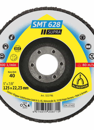 KLINGSPOR disque dentelé SMT 628 Supra Ø 125 mm grain 40 plat (4000842270)