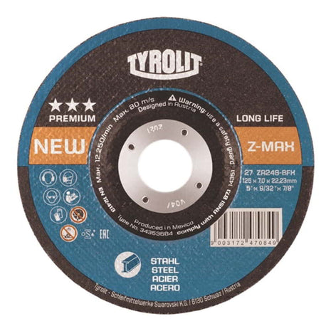 Disco abrasivo TYROLIT LONGLIFE Z-MAX D125xS4mm (4000845205)