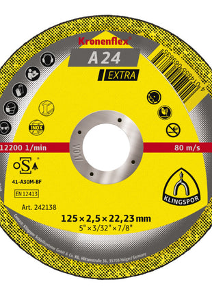 KLINGSPOR disque à tronçonner A 24 Extra D125xB2,5mm alésage 22,23mm (8000353729)