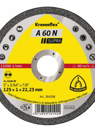 KLINGSPOR Trennscheibe A 60 N Supra D115x1mm gerade ( 8000353804 )