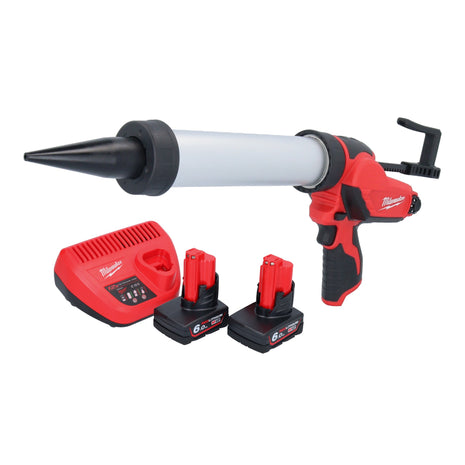 Pistola de cartuchos a batería Milwaukee M12 PCG/400A-602 12 V 400 ml + 2x baterías 6,0 Ah + cargador