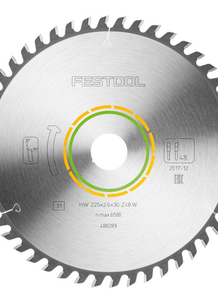 Hoja de sierra circular Festool HW 225x2,6x30 W48 MADERA CORTE FINO 4 piezas (4x 488289) 225 x 2,6 x 30 mm 48 dientes para tableros de bloques, contrachapados, tableros multiplex, vidrio acrílico, MDF