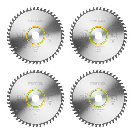 Hoja de sierra circular Festool HW 225x2,6x30 W48 MADERA CORTE FINO 4 piezas (4x 488289) 225 x 2,6 x 30 mm 48 dientes para tableros de bloques, contrachapados, tableros multiplex, vidrio acrílico, MDF