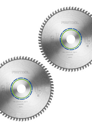 Hoja de sierra circular Festool HW 225x2,6x30 TF68 aluminio/plástico 2 piezas (2x 488291) 225 x 2,6 x 30 mm 68 dientes para aluminio, metales no ferrosos, plásticos, PVC