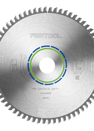 Hoja de sierra circular Festool HW 225x2,6x30 TF68 aluminio/plástico 2 piezas (2x 488291) 225 x 2,6 x 30 mm 68 dientes para aluminio, metales no ferrosos, plásticos, PVC