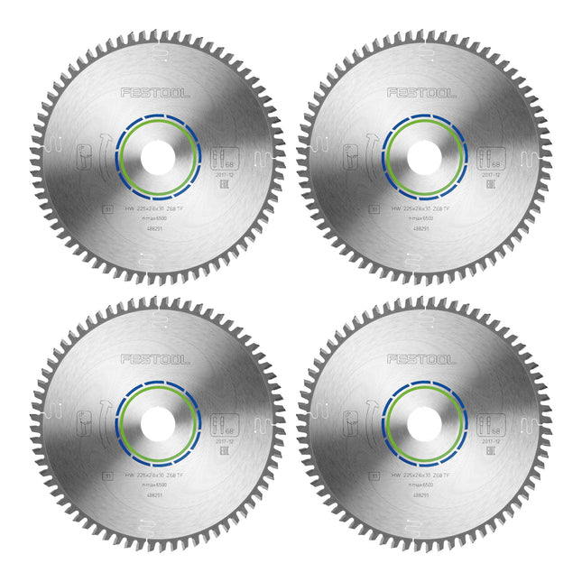 Festool HW 225x2,6x30 TF68 circular saw blade aluminium / plastics 4 pcs. ( 4x 488291 ) 225 x 2,6 x 30 mm 68 teeth for aluminium, non-ferrous metals, plastics, PVC