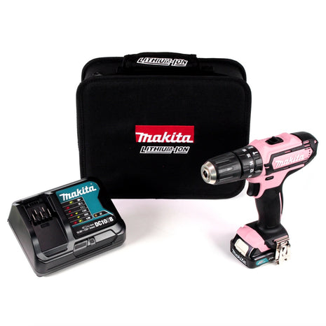 Makita HP 331 DSAP1 Akku Schlagbohrschrauber 12V Pink 30 Nm mit Tragetasche und 1x BL1021B 2,0 Ah Akku und DC10SB Ladegerät - Toolbrothers