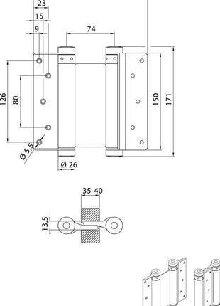 Bisagra para puerta batiente DENI, acero galvanizado (3000215050)