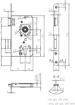 SSF Serrure à encastrer pour porte de chambre PZW 20/ 55/72/8 mm DIN gauche ( 3000251014 )