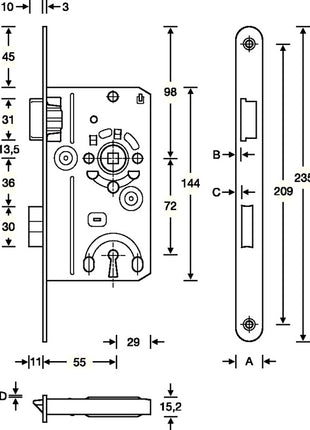 Zamek wpuszczany do drzwi pokojowych SSF BB 20/ 55/72/8 mm DIN lewy ( 3000251084 )