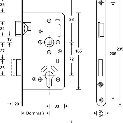 SSF Panic mortise lock Series 20 APE Panic function E rounded ( 3000252878 )
