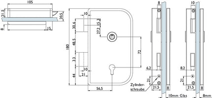 Zamek do drzwi szklanych HERMAT 6033 PZ L - stal nierdzewna matowa Roma ( 3000253945 )