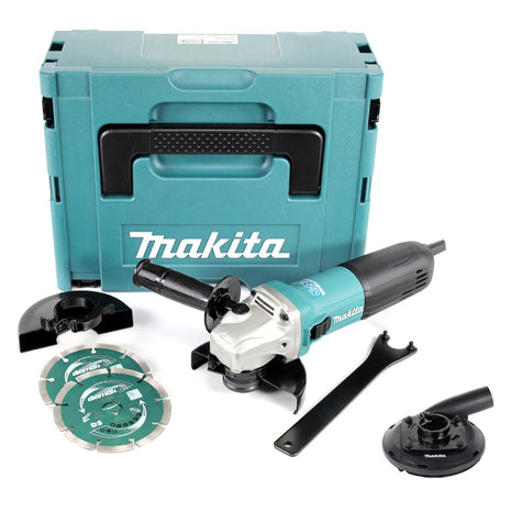 Makita GA 5040 RKDJ 125 mm Winkelschleifer 1100 Watt im Makpac mit 2x Diamantscheiben + Absaughaube - Toolbrothers