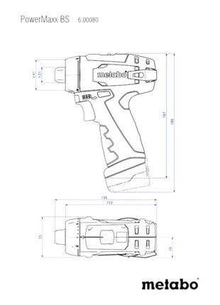 Metabo PowerMaxx BS Basic Akku Bohrschrauber 12 V 34 Nm ( 600984500 ) + 2x Akku 2,0 Ah + Ladegerät + Koffer