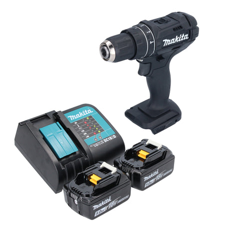 Makita DHP 482 STB Perceuse-visseuse à percussion sans fil 18 V 62 Nm noire + 2x batterie 5,0 Ah + chargeur