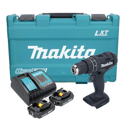 Makita DHP 482 SAKB akumulatorowa wiertarko-wkrętarka udarowa 18 V 62 Nm czarna + 2x akumulator 2,0 Ah + ładowarka + walizka