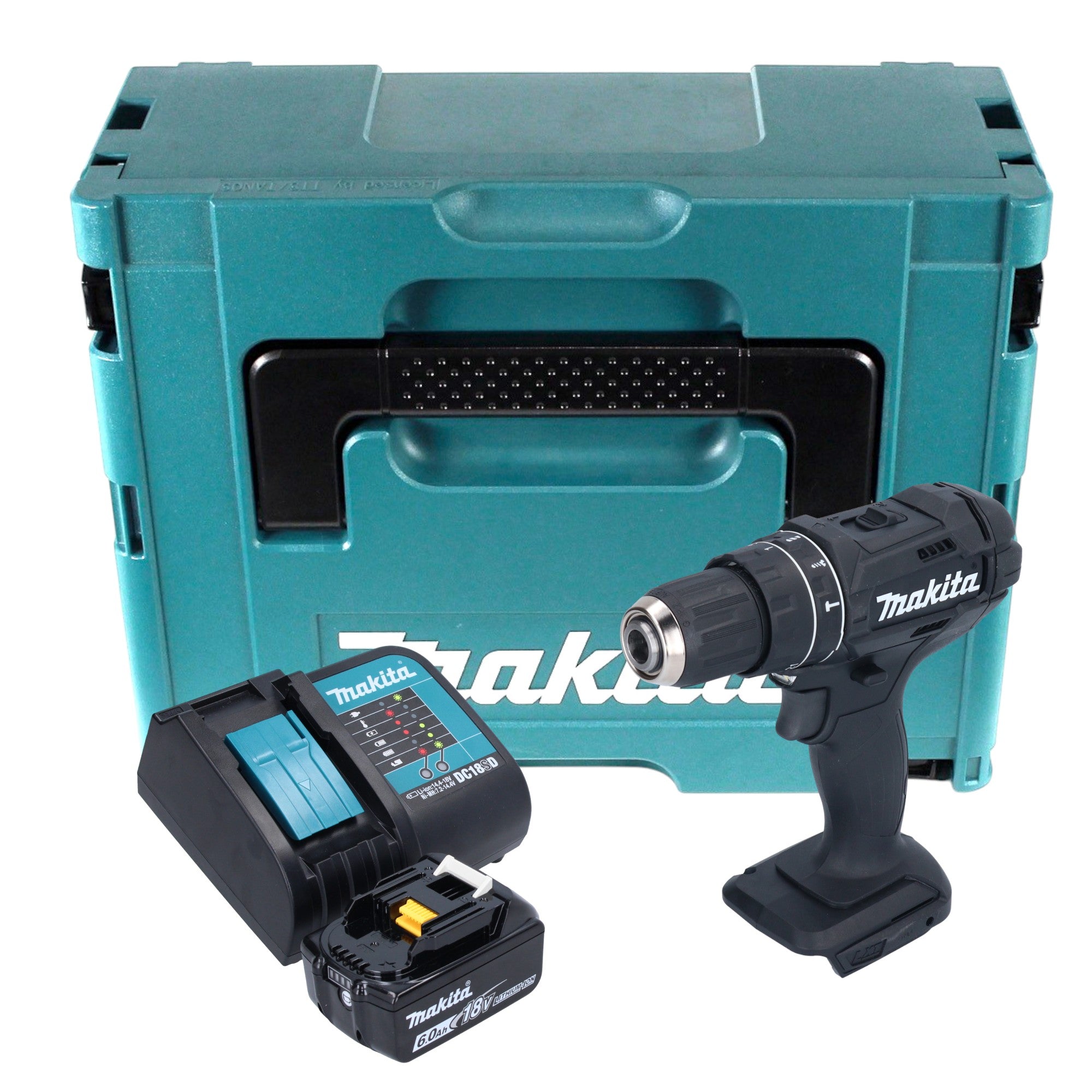 Makita DHP 482 SG1JB Akku Schlagbohrschrauber 18 V 62 Nm Schwarz 1x Akku 6 0 Ah Ladegeraet Makpac 0 - toolbrothers