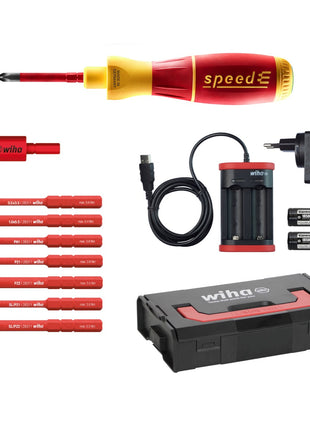 Wiha speedE® Set 2 E-Schraubendreher mit 2x Akku 1,5Ah + Ladegerät + 8x slimBits + TorqueAdapter 2,8Nm + L-Boxx ( 41912 ) - Toolbrothers