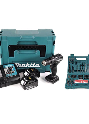 Makita DHP 483 RTJB Akku Schlagbohrschrauber 18 V 40Nm schwarz im Makpac + 2x 5,0Ah Akku + Ladegerät + 100tlg. Bit & Bohrer-Set - Toolbrothers