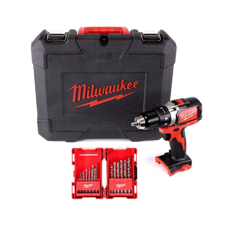 Milwaukee M18 BLDD 18 V Brushless Akku-Bohrschrauber Solo im Koffer + Milwaukee HSS-G Thunderweb Metallbohrer Kassette 19-teilig - ohne Akku, ohne Ladegerät - Toolbrothers