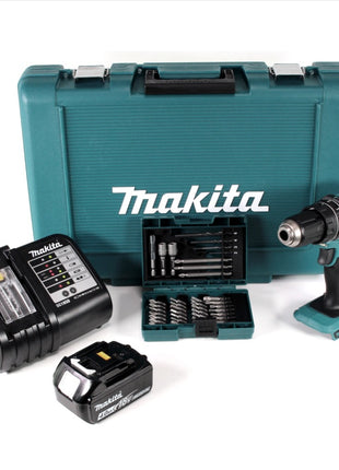 Makita DHP 482 SM1 Akku Schlagbohrschrauber 18 V 62Nm im Transportkoffer + 4,0 Ah Akku + Ladegerät + 38 tlg. Bit-Bohrer Set - Toolbrothers