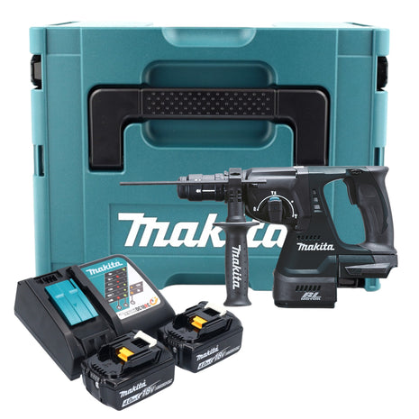 Makita DHR 243 RMJ B Akku Kombihammer 18 V 2,0 J SDS-Plus schwarz + 2x Akku 4,0 Ah + Ladegerät + Schnellwechselfutter + Makpac