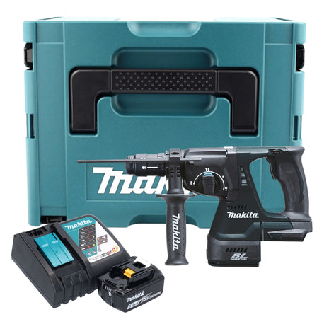 Makita DHR 243 RT1J B Akku Kombihammer 18 V 2,0 J SDS-Plus schwarz + 1x Akku 5,0 Ah + Ladegerät + Schnellwechselfutter + Makpac