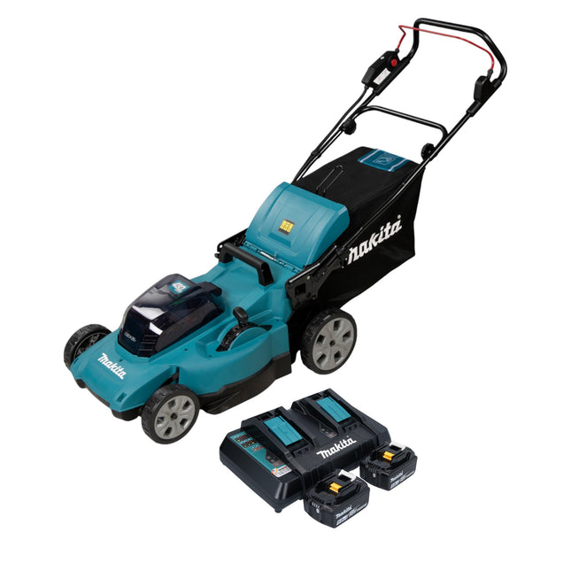 Makita DLM 480 PT2 cordless lawn mower 36 V ( 2x 18 V ) 48 cm 62 l + 2x battery 5.0 Ah + charger