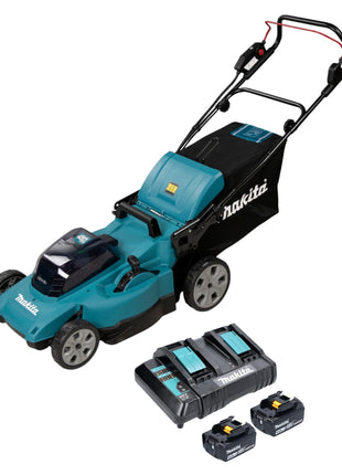 Makita DLM 480 CM2 Akku Rasenmäher 36 V ( 2x 18 V ) 48 cm 62 l + 2x Akku 4,0 Ah + Ladegerät