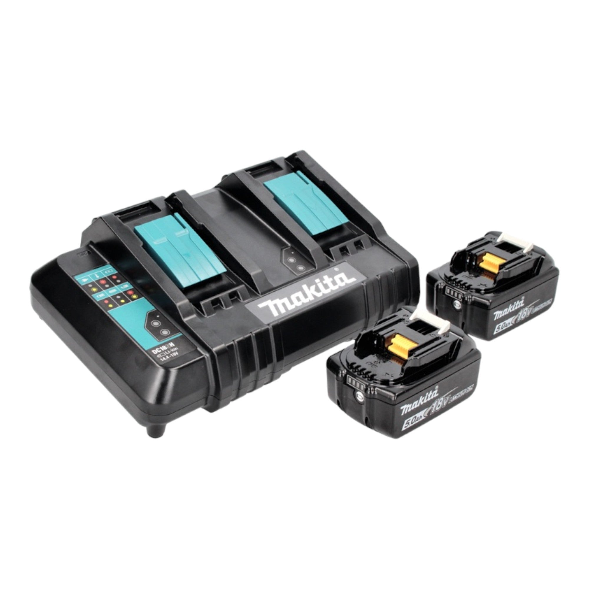 Makita DLM 480 CT2 Akku Rasenmaeher 36 V 2x 18 V 48 cm 62 l 2x Akku 5 0 Ah Ladegeraet  3 - toolbrothers
