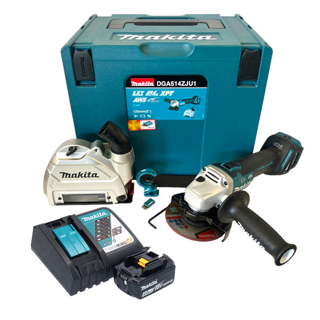 Makita DGA 514 RM1JU1 Amoladora angular sin cable 18 V 125 mm sin escobillas + 1x batería 4,0 Ah + cargador + Makpac