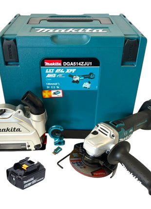 Makita DGA 514 T1JU1 amoladora angular a batería 18 V 125 mm sin escobillas + 1x batería 5,0 Ah + Makpac - sin cargador