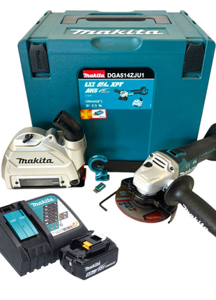 Makita DGA 514 RT1JU1 Meuleuse d'angle sur batterie 18 V 125 mm sans balais + 1x batterie 5,0 Ah + chargeur + Makpac