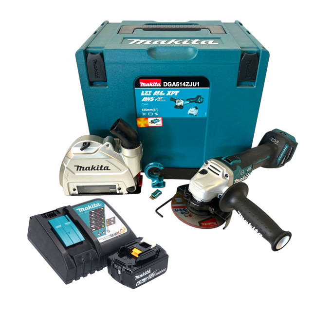 Makita DGA 514 RG1JU1 Amoladora angular sin cable 18 V 125 mm sin escobillas + 1x batería recargable 6,0 Ah + cargador + Makpac