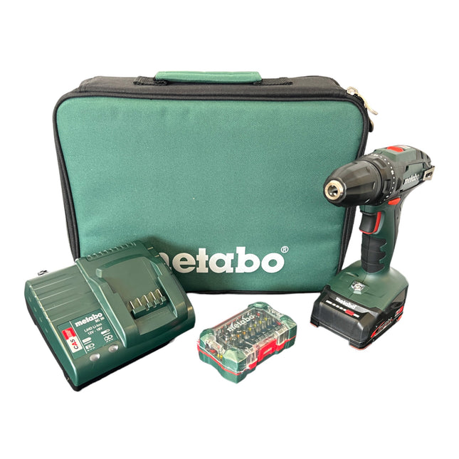 Juego de taladradoras atornilladoras a batería Metabo BS 18 18 V 48 Nm ( 602207580 ) + 1x batería recargable 2.0 Ah + cargador + caja de puntas + bolsa