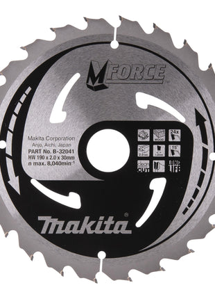 Makita CSMX19024G Lame de scie circulaire M-FORCE 190 x 30 x 2,0 mm 24 dents (B-32041) pour le bois