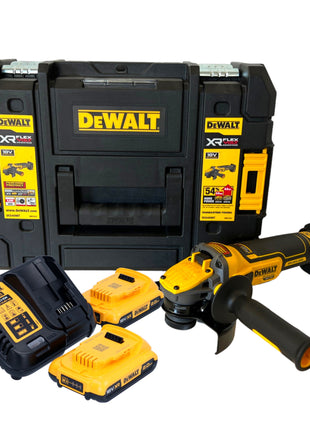 Amoladora angular a batería DeWalt DCG 409 D2T 18 V 125 mm sin escobillas + 2x baterías 2,0 Ah + cargador + TSTAK