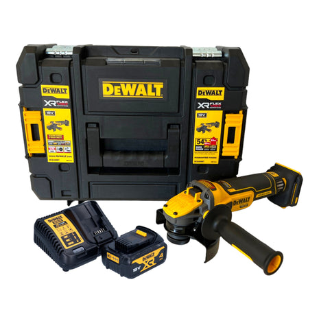 Amoladora angular a batería DeWalt DCG 409 M1T 18 V 125 mm sin escobillas + 1x batería 4,0 Ah + cargador + TSTAK