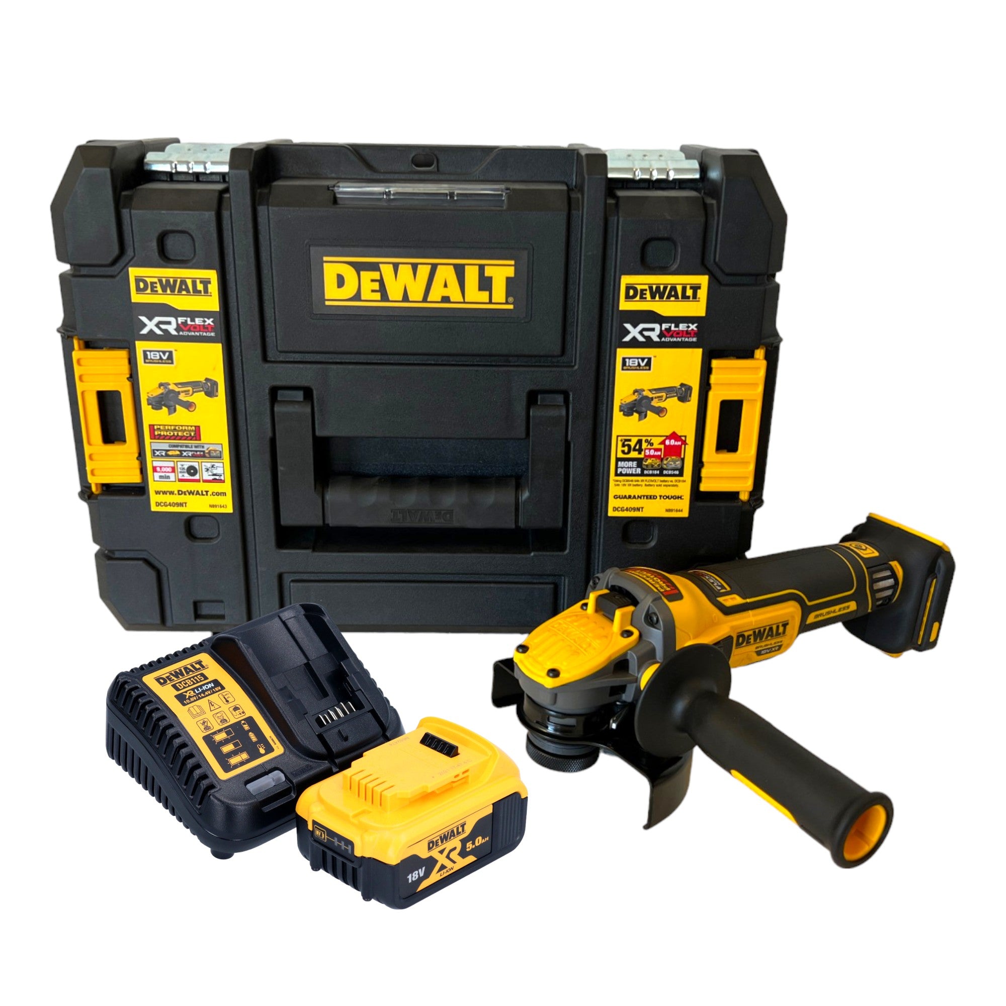 DeWalt DCG 409 P1T Akku Winkelschleifer 18 V 125 mm Brushless 1x Akku 5 0 Ah Ladegeraet TSTAK 0 - toolbrothers